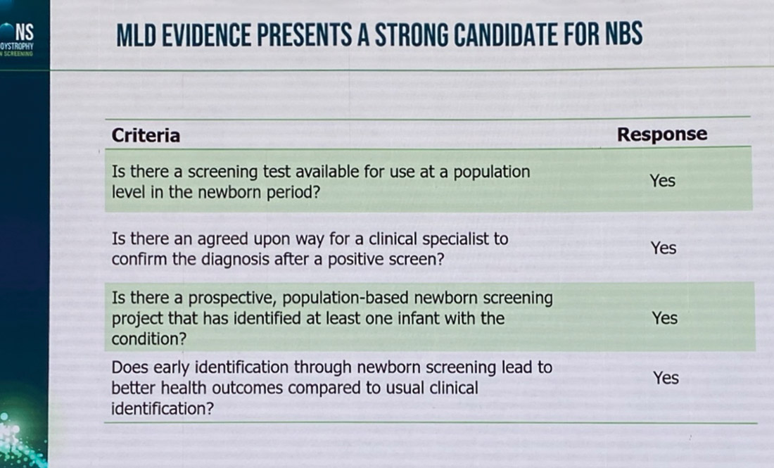 MLD evidence for Newborn Screening